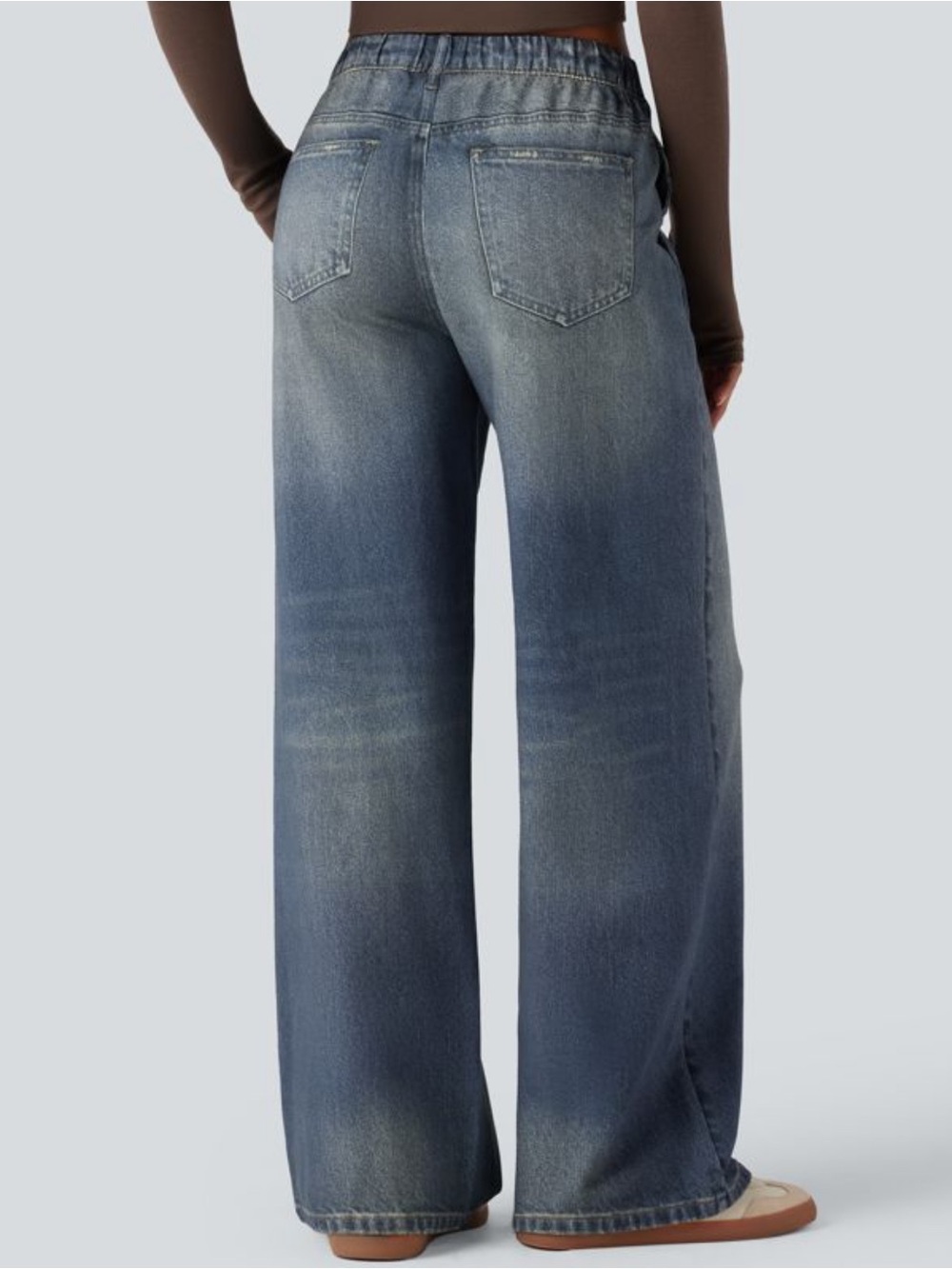 HALARA Mid Rise Denim Print French Terry Casual Sweatpants Jeans with Pockets - Picture 2 of 5